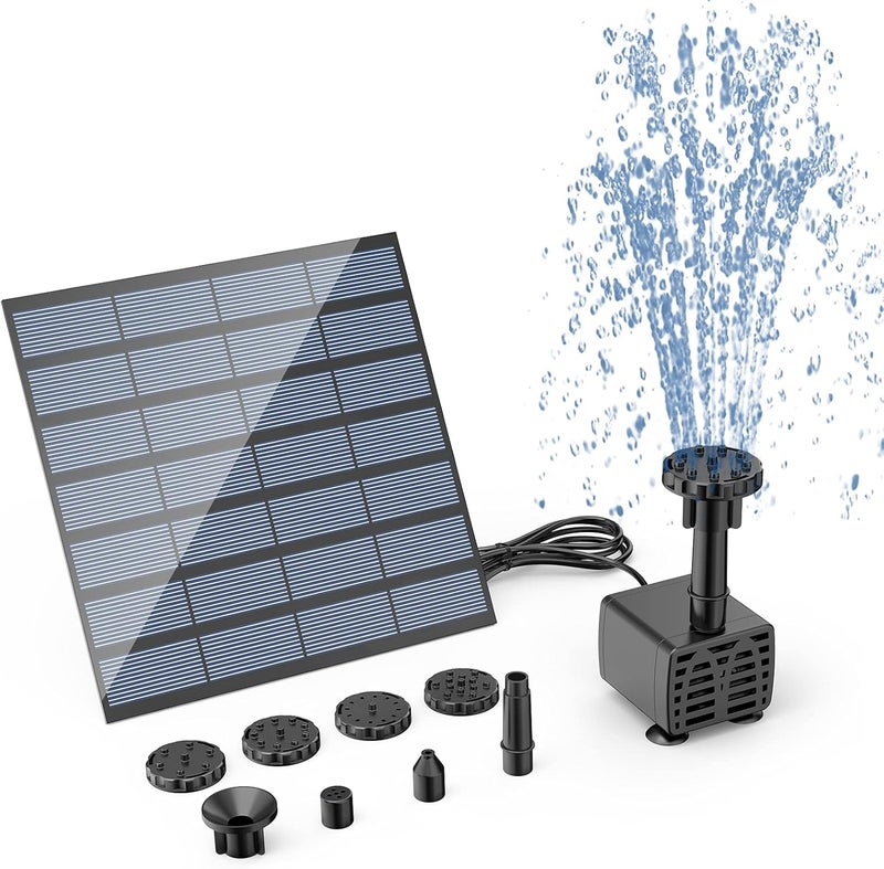 AISITIN DIY Solar Water Pump Kit for Water Feature Outdoor, Solar Powered Water Fountain Pump with 6 Nozzles for Bird Bath, Ponds, Garden, Fish Tank - Image 1
